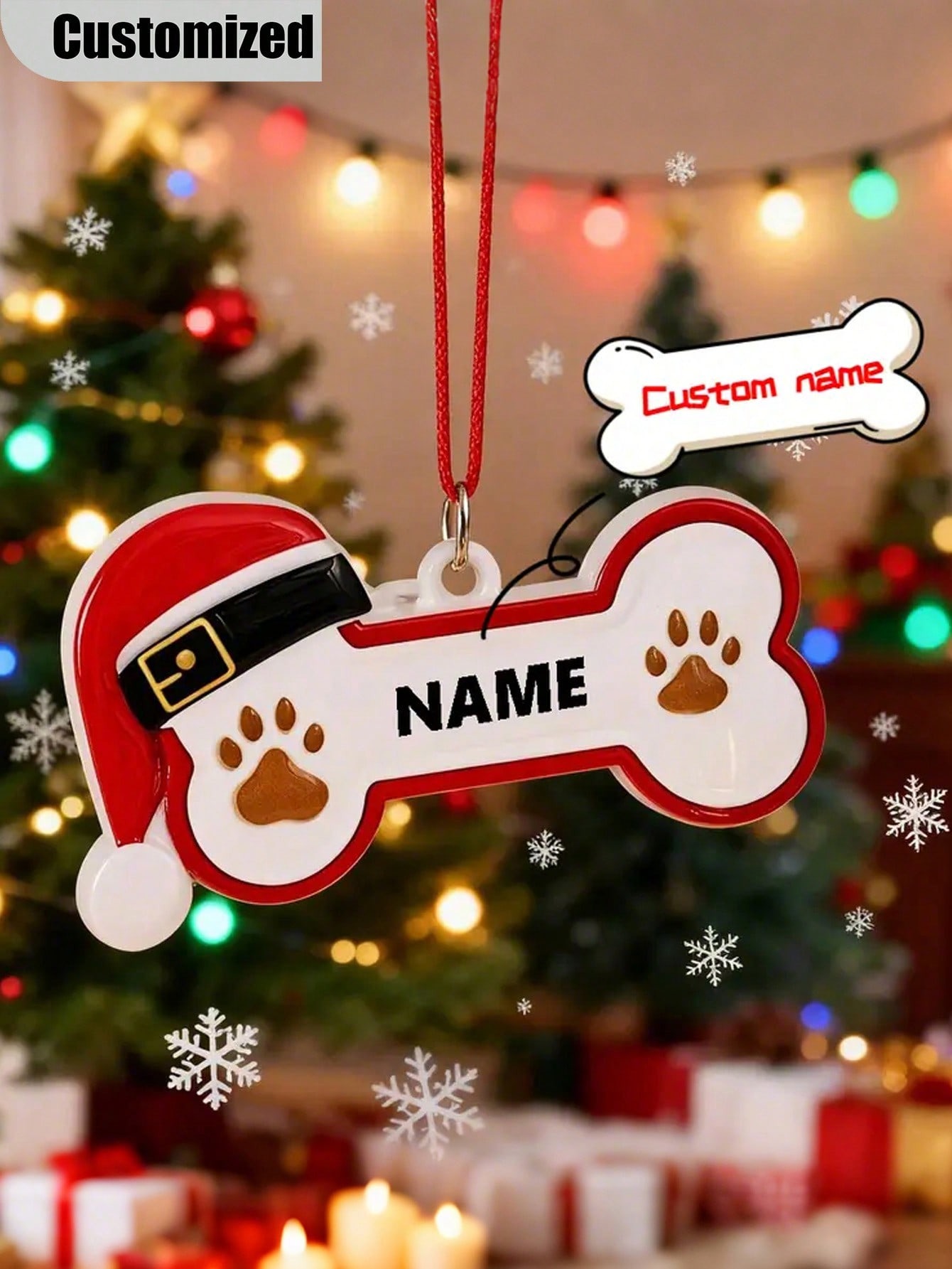 Personalized Christmas Decorations—Custom Dog Bone Christmas Ornaments